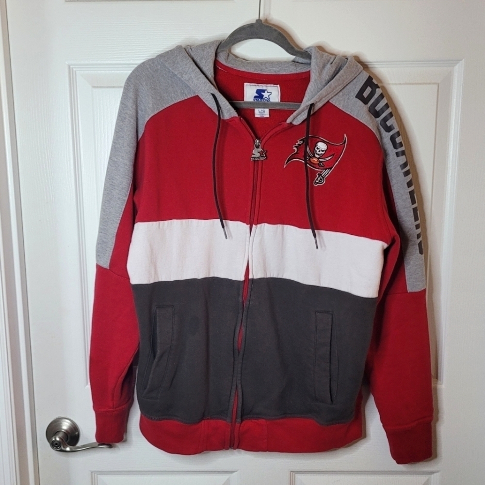 STARTER Tampa Bay Buccaneers Men's Red/Pewter Color Block Full-Zip Hoodie